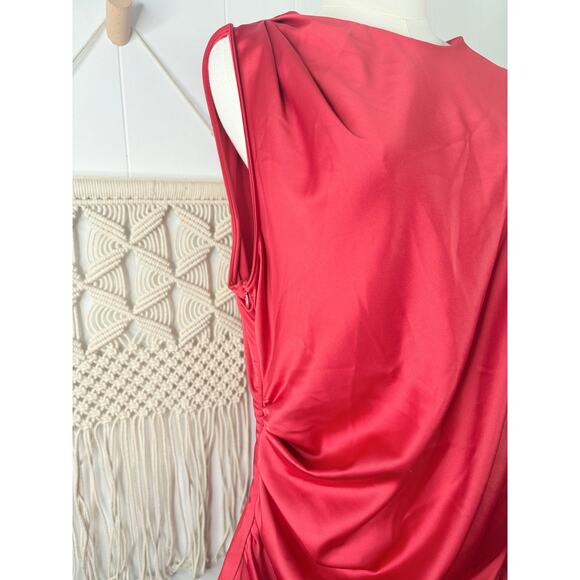 Zara Red Satin Christmas Dress Plus Size XXL One Sleeve Mini - Picture 8 of 13